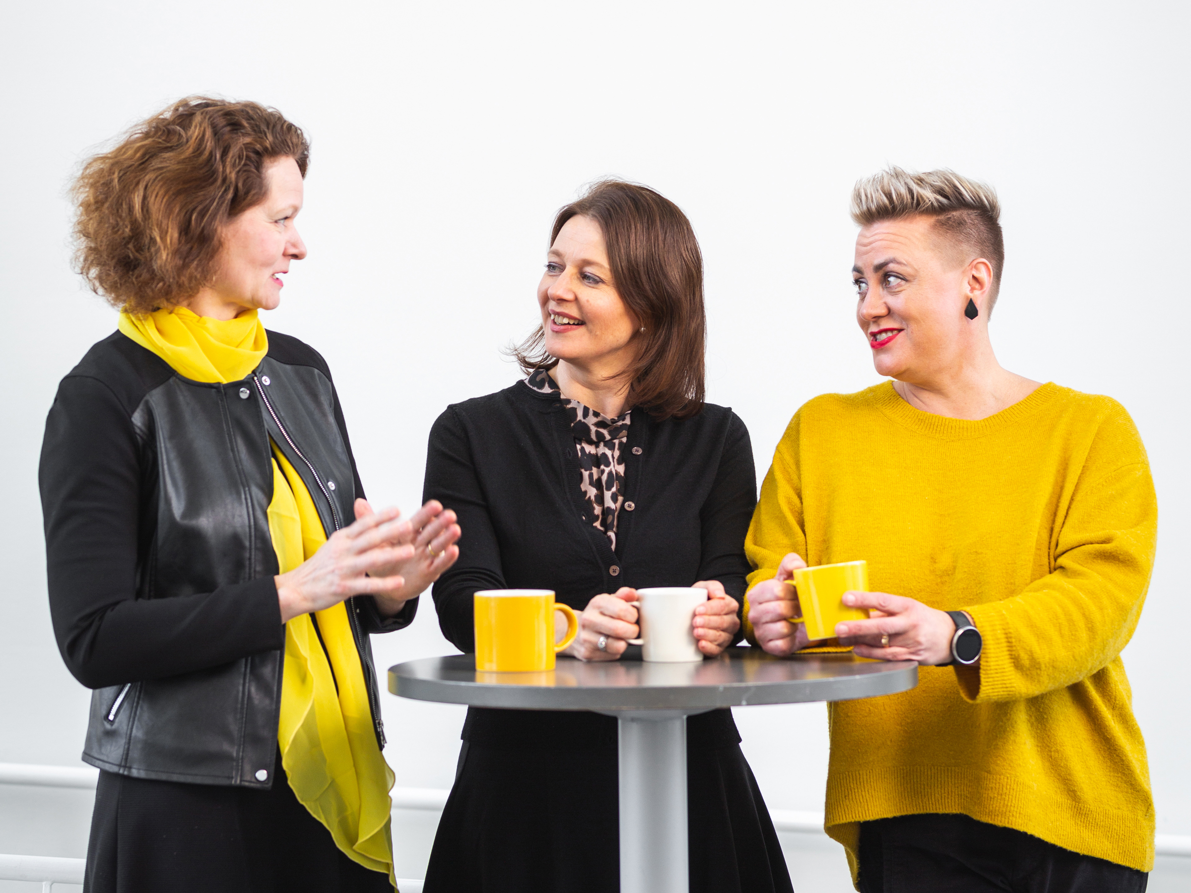 Nina Pilke, Maria Järlström ja Hanna Turpeinen tutkivat kielellisiä haasteita yliopiston monikielisessä työympäristössä.
