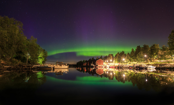 Northern lights behind campus