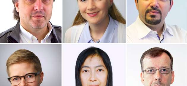 Kuvassa osa Vaasan yliopiston uusista Tenure track -tutkijoista: Rodrigo Rabetino, Jaana Rahko, Miadreza Shafie-khah, Heidi Hirsto, Xiaoshu Lu ja Pekka Valkama.