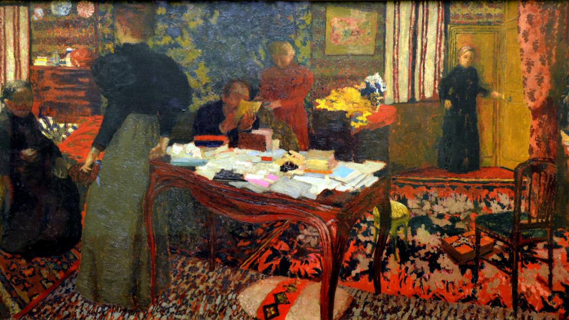 Édouard Vuillard (1868-1940): Laaja sisusta ja kuusi henkilöä (1897)