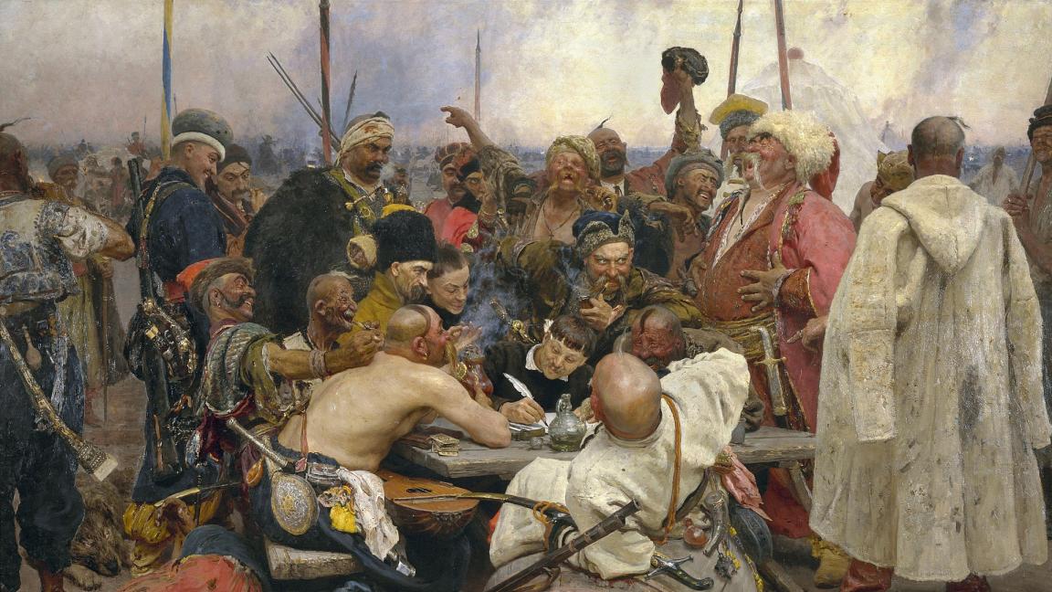Ilja Repin (1844-1930): Zaporogit kirjoittavat pilkkakirjettä Turkin sulttaanille (1891)