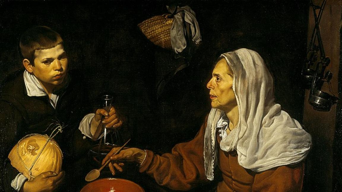 Diego Velázquez (1599-1660): Vanha nainen paistamassa munia (1618)