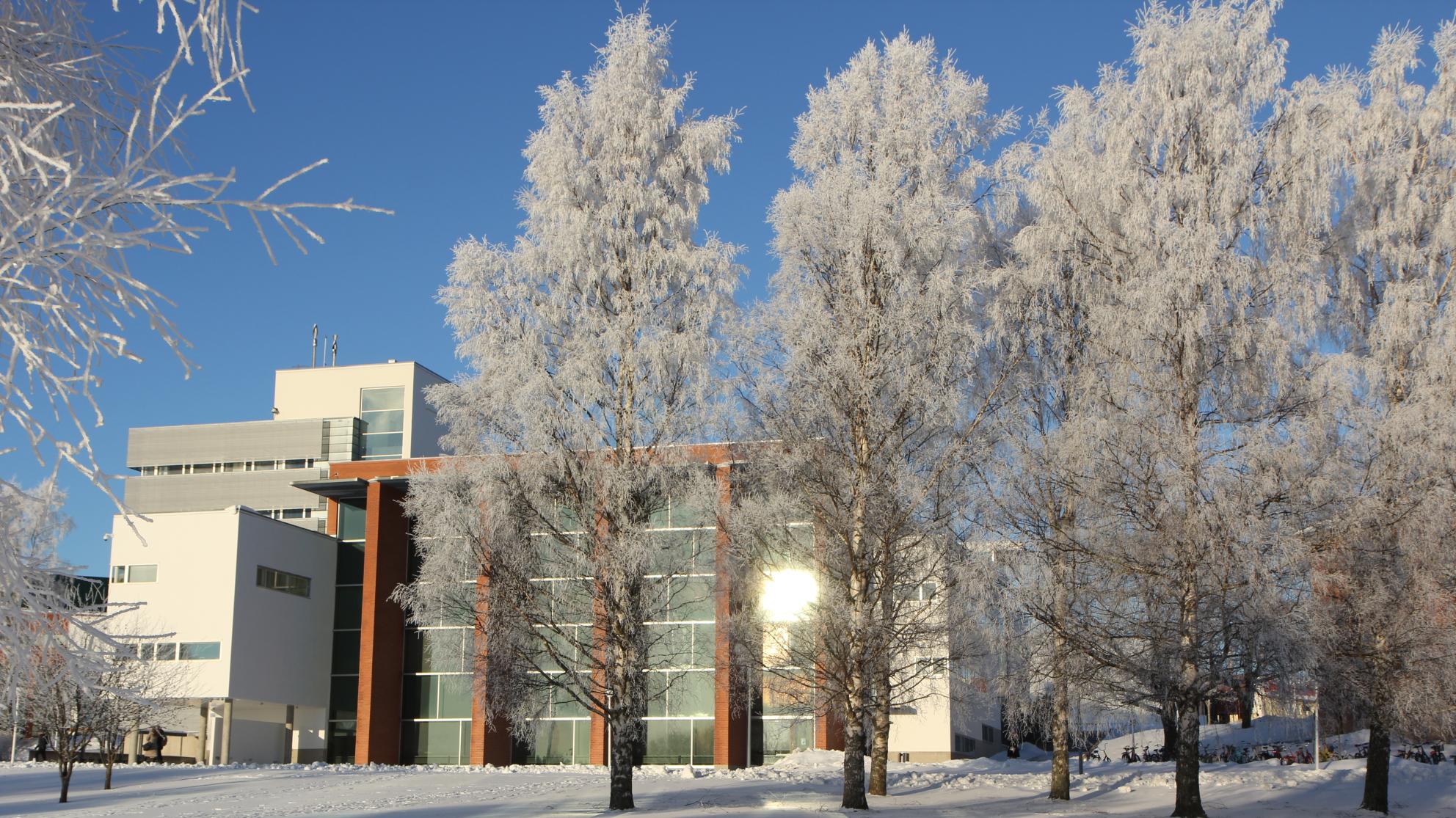 Talvinen kuva yliopiston Ankkuri-rakennuksesta