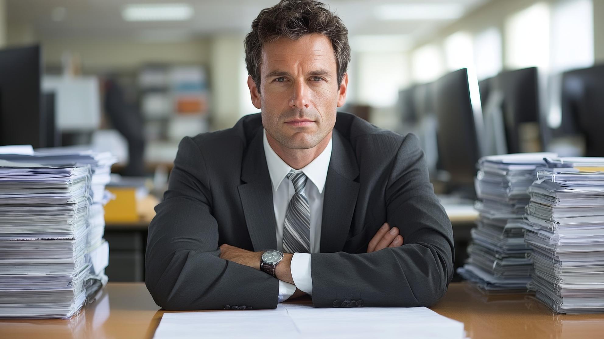 Kuvituskuva: johtaja pöydän ääressä. Lähde: Pixabay