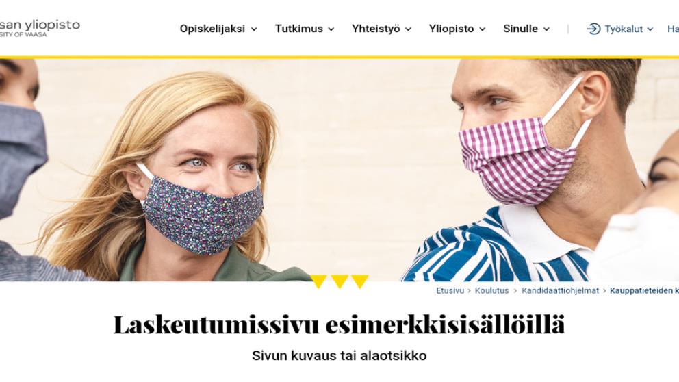 Esimerkki Vaasan yliopiston verkkosivujen uudesta ulkoasusta
