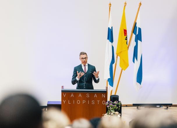 Presidentti Alexander Stubb Vaasan yliopistossa kuva: Christoffer Björklund