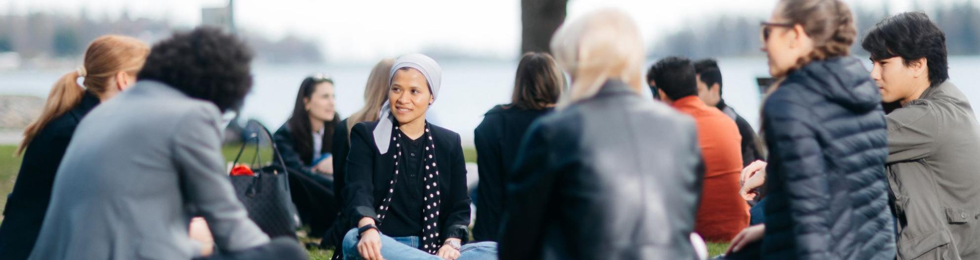 University of Vaasa students outside on the seaside campus.