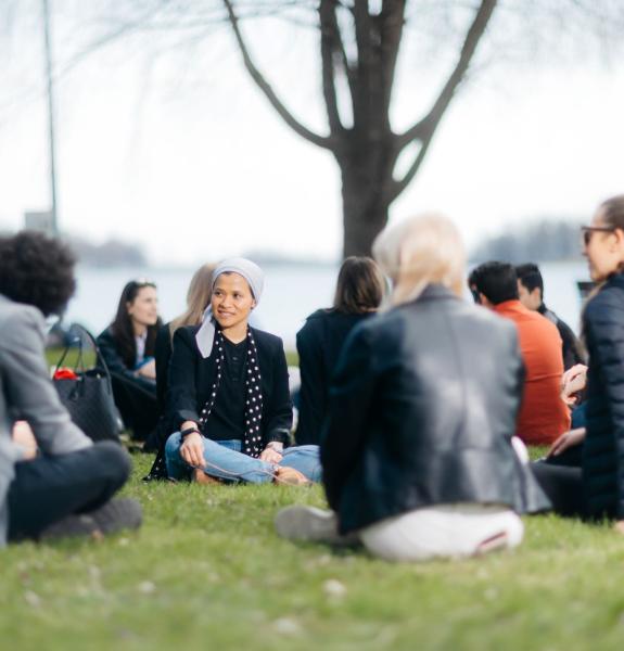 University of Vaasa students outside on the seaside campus.