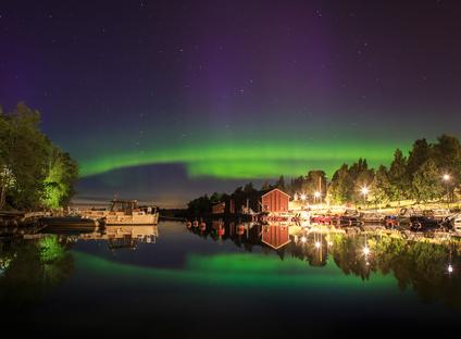 Northern lights behind campus