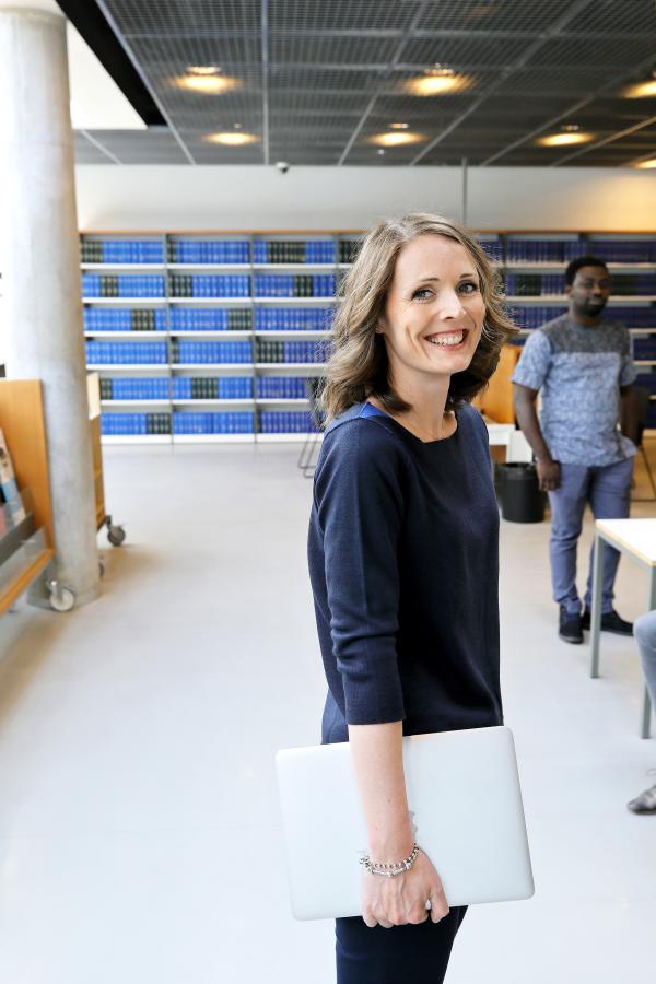 woman in library