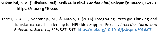 Artikkelin tiedot lähdeluettelossa