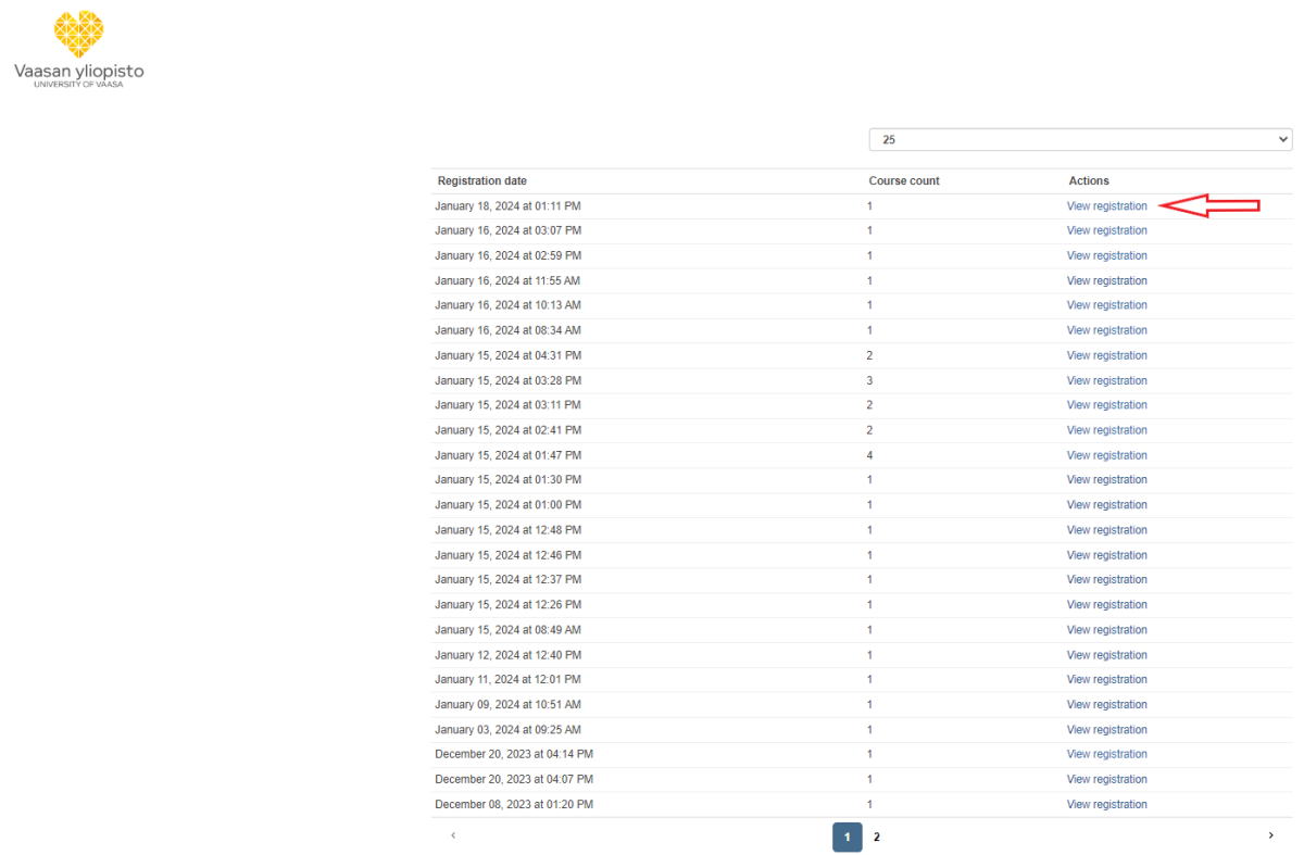 A screenshot of enrolment service Eduplan's page, where you can view your enrolments.