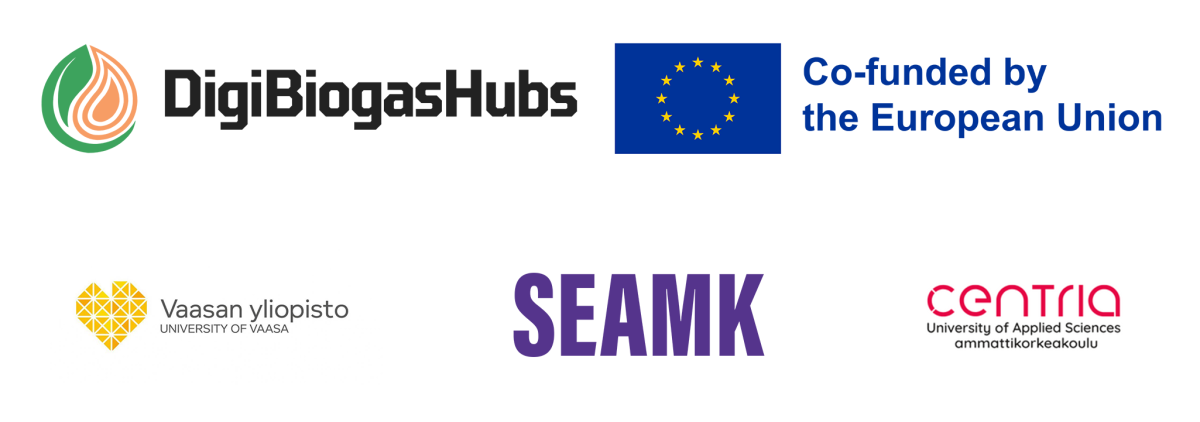 Logos DigibioGasHubs, Co-Funded by European Union, University of Vaasa, Seamk, Centria university of applied sciences