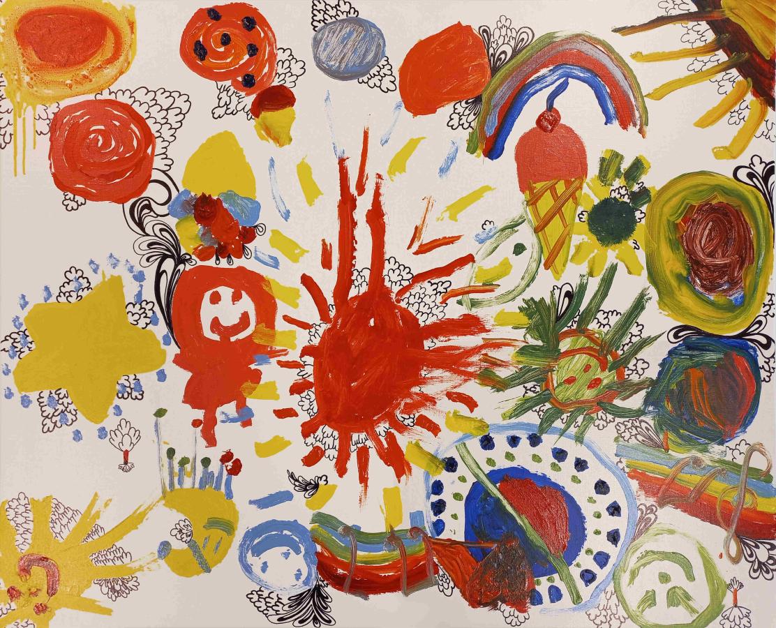 Tiedeinspiraatioita. Tämän teoksen ovat taiteilleet hiihtolomakerhon osallistujat.