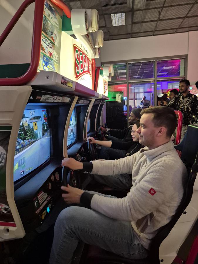 Students playing at the university's Arcade