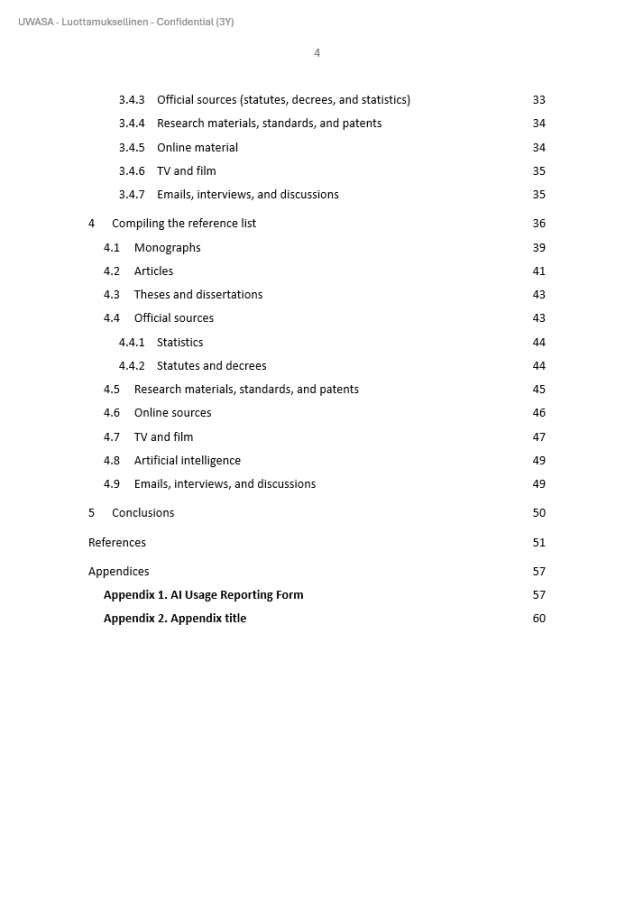 Page numbers and table of contents 2