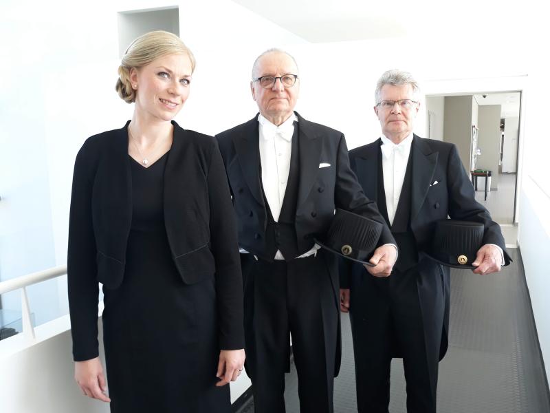 Doctoral candidate Katriina Sirviö, opponent Jukka Ahokas and custos Seppo Niemi 