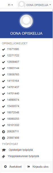 Lista Pepin opiskeluoikeuksista