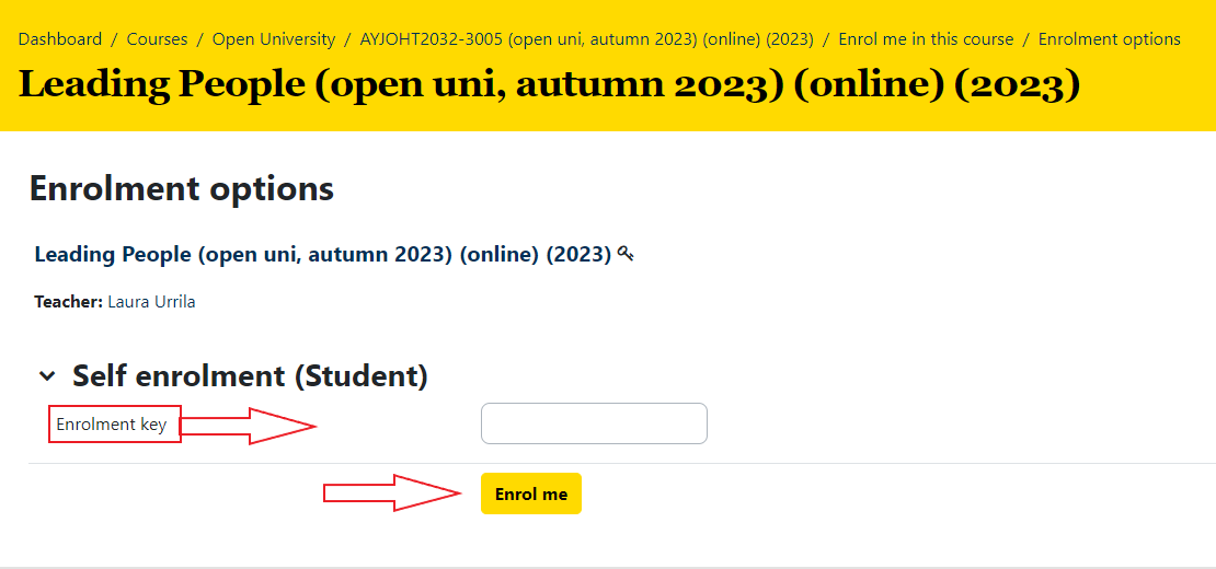 Image from Moodle: Self enrolment