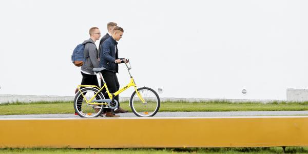 Students from the University of Vaasa walking outdoors