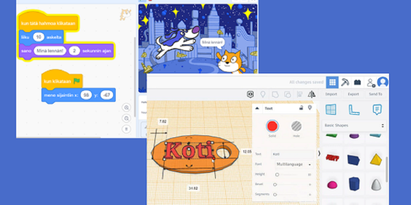 Eläinhahmojen Scratch-ohjelmointia ja avaimenperän Tinkercad-mallinnusta