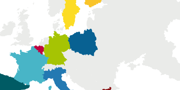The map of Europe with the EUNICE countries.