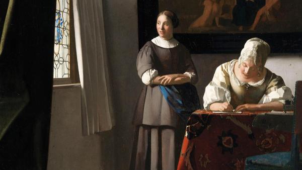Johannes Vermeer (1632-1675): Kirjettä kirjoittava nainen ja sisäkkö (n. 1670-1671)