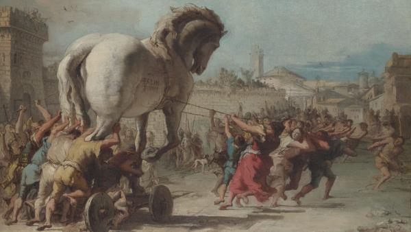 Giovanni Domenico Tiepolo (1727-1804): Troijan hevosta kuljetetaan (1760)