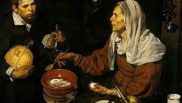 Diego Velázquez (1599-1660): Vanha nainen paistamassa munia (1618)