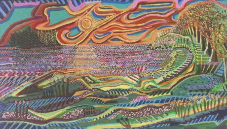 Kika Wikman "Iso maisema" / "Big view" 2021 A bright colourful landscape