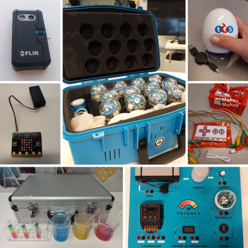 Lämpökamera, Robottipallosalkku, Easi-Scope, Micro:bit, MakeyMakey, Laboratoriosalkku, Stek - Voimala
